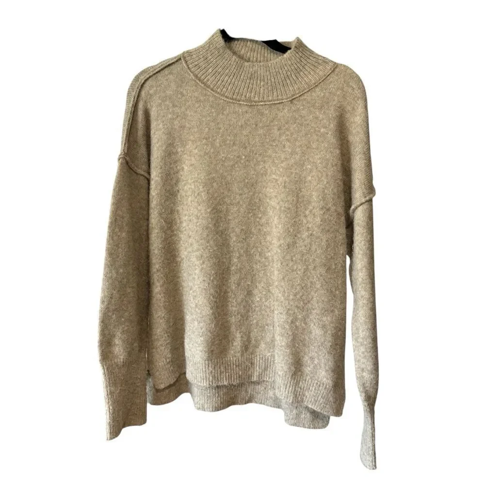 La Miel Ella Cozy Tan High Neck Sweater